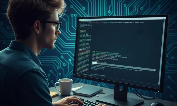 Profissional executando comandos no terminal linux para descobrir que está logado no linux