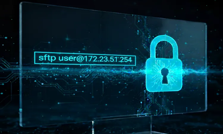Monitor moderno exibindo a execução do Comando sftp