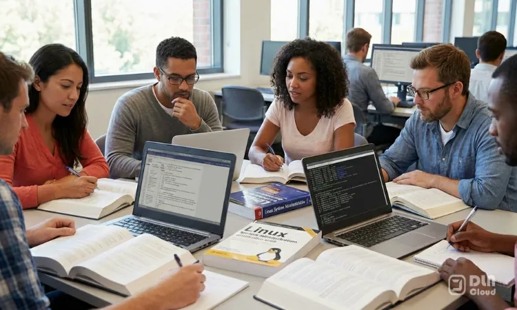 Grupo de estudantes estudando sobre certificações linux da lpi