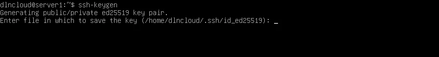 Comando ssh-keygen executado, e solicitando onde a chave deve ser salva.