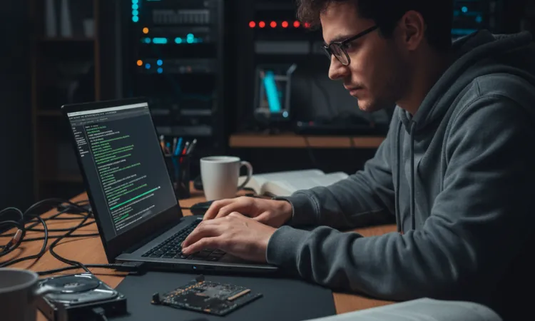 técnico em informática particionando um HD conectado a um notebook, usando o comando fdisk no linux