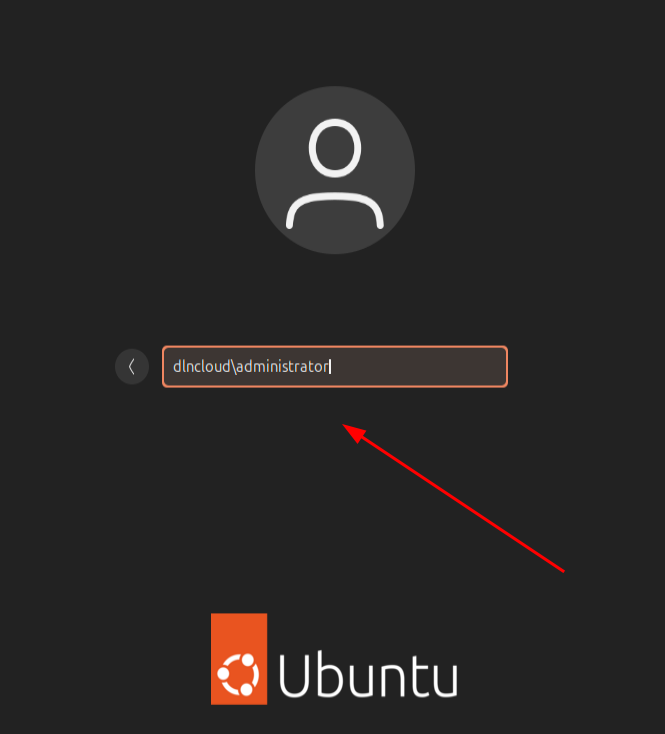 Tela de login da máquina cliente ubuntu com o nome da conta de usuário do AD digitado.