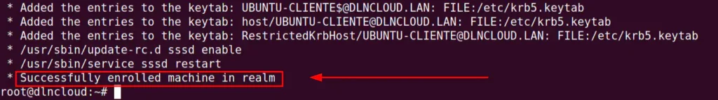 últimas linhas de código do comando realm Após ingressar ubuntu no domínio active directory com sucesso