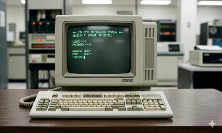 Imagem de um Terminal Físico em cima de uma mesa, com códigos exibidos na tela