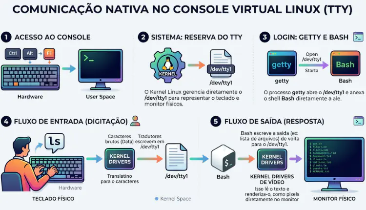 Fluxo de comunicação ao utilizar um console virtual no linux