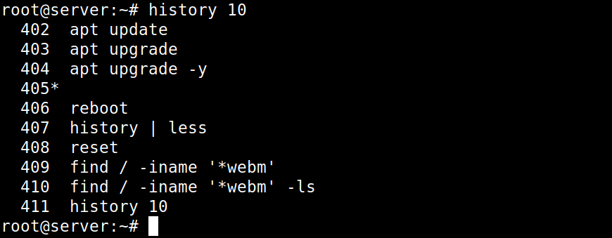 visualizando no histórico de comandos do bash os últimos 10 comandos executados