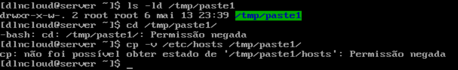 erro de permissão negada no linux ao tentar acessar e copiar arquivo para dentro do diretório /tmp/paste1 que concede somente permissão de escrita para o usuário que executa os comandos.