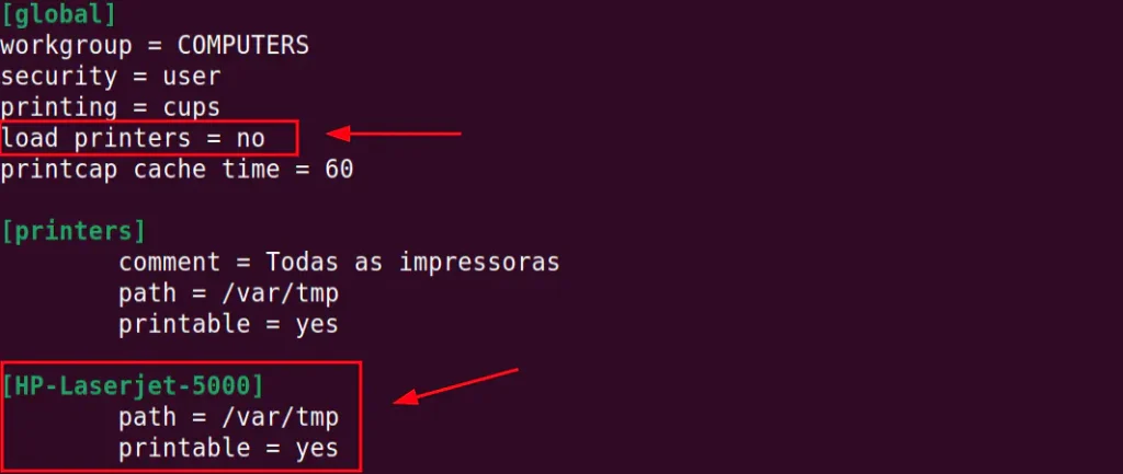 Configuração que mostra somente utilizando o samba no ubuntu