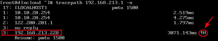 comando tracepath mostrando o resultado para diagnosticar o erro "Destination Host Unreachable"