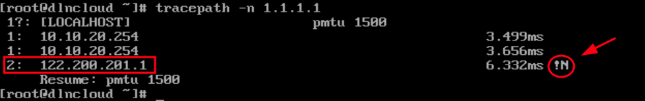comando tracepath executado para dianosticar problemas de roteamento no linux (Destination Net unreachable)