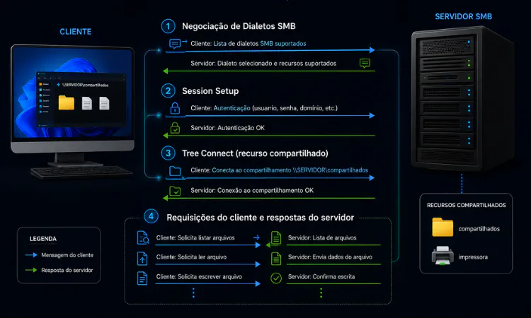 Protocolo SMB fluxo de comunicação entre cliente e servidor utilizando o protocolo smb