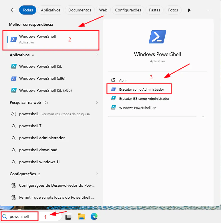 powershell sendo localizado e aberto no windows 11.