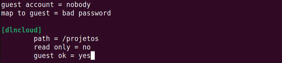 configuração de compartilhamento público no samba do ubuntu linux.