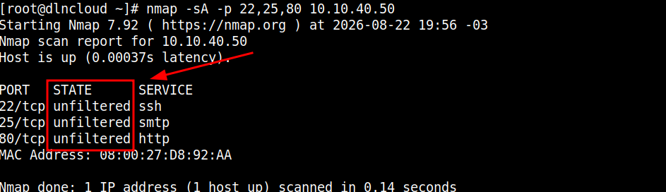 testando com o nmap se as portas do servidor estão sendo filtradas por um firewall