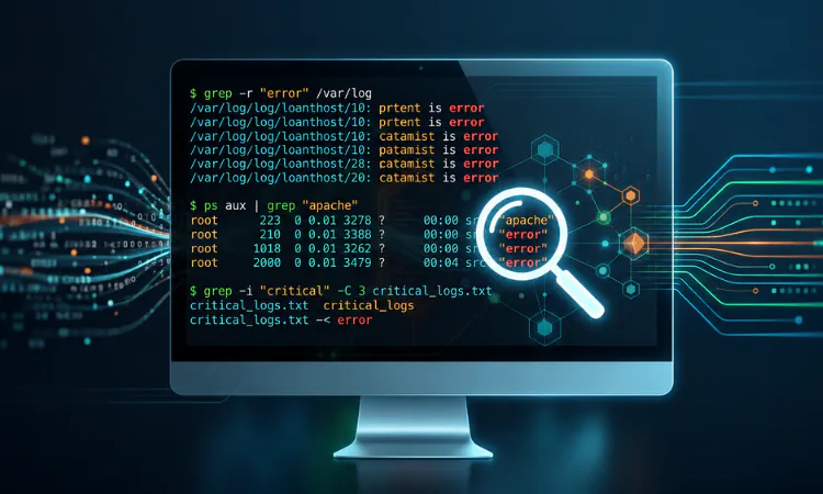 Tela de um computador exibindo buscas feitas utilizando o comando grep
