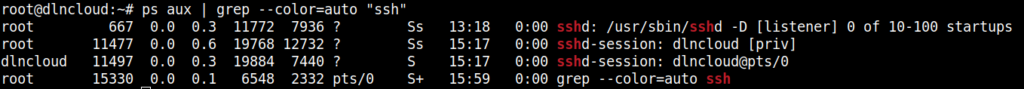 utilizando o caractere "|" PIPE para enviar para entrada padrão do comando grep a saída do comando ps e o grep filtrando por "ssh"