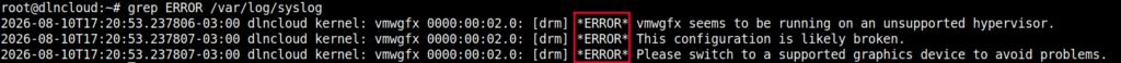 Buscando palavra "ERROR" utilizando o comando grep  no arquivo "/var/log/syslog" e o resultado sendo exibido na tela