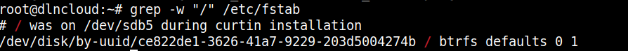 pesquisando exatamente pelo caractere "/"  no arquivo "/etc/fstab" utilizando o grep.