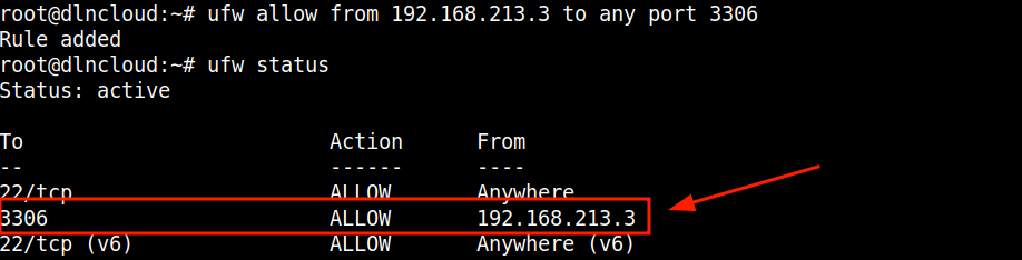 comando do firewall ufw autorizando acesso a partir de um endereço IP especifico.