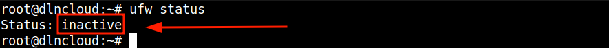 saída do comando "ufw status" verificando o estado do firewall ufw
