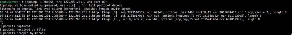comando tcpdump fazendo filtro avançado com operador lógico and