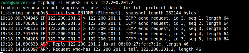 tcpdump filtrando captura do trafego por uma interface de rede e um endereço IP de origem específico