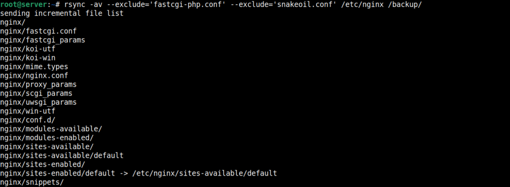 incluindo a opção "--exclude" do comando rsync para ignorar arquivos da cópia.