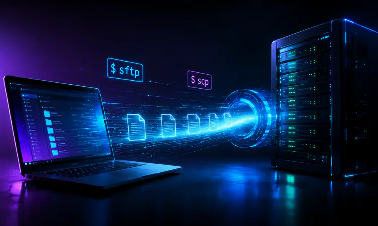 computador transferindo arquivos via ssh com os comandos scp e sftp para o servidor